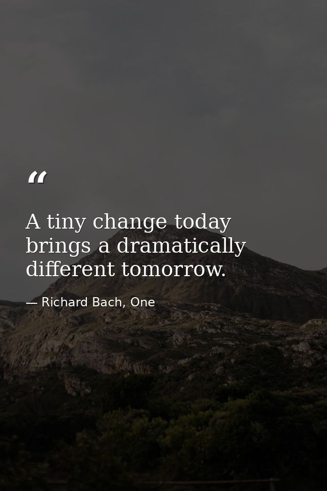 A tiny change today brings a dramatically different tomorrow. — Richard Bach, One