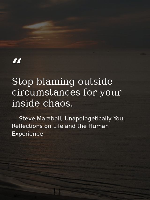 Stop blaming outside circumstances for your inside chaos. — Steve Maraboli, Unapologetically You: Reflections on Life and the Human Experience