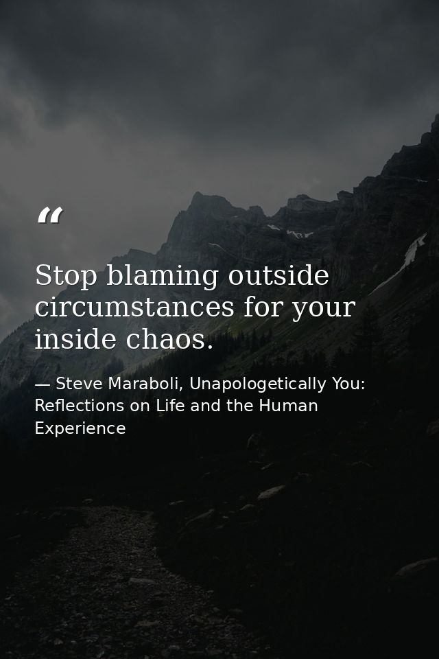 Stop blaming outside circumstances for your inside chaos. — Steve Maraboli, Unapologetically You: Reflections on Life and the Human Experience