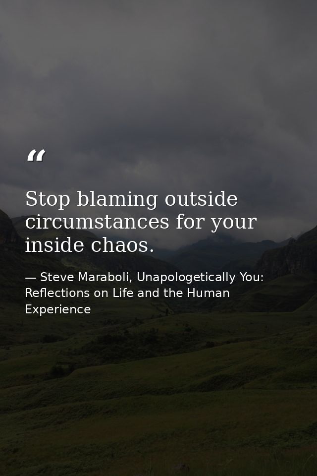 Stop blaming outside circumstances for your inside chaos. — Steve Maraboli, Unapologetically You: Reflections on Life and the Human Experience