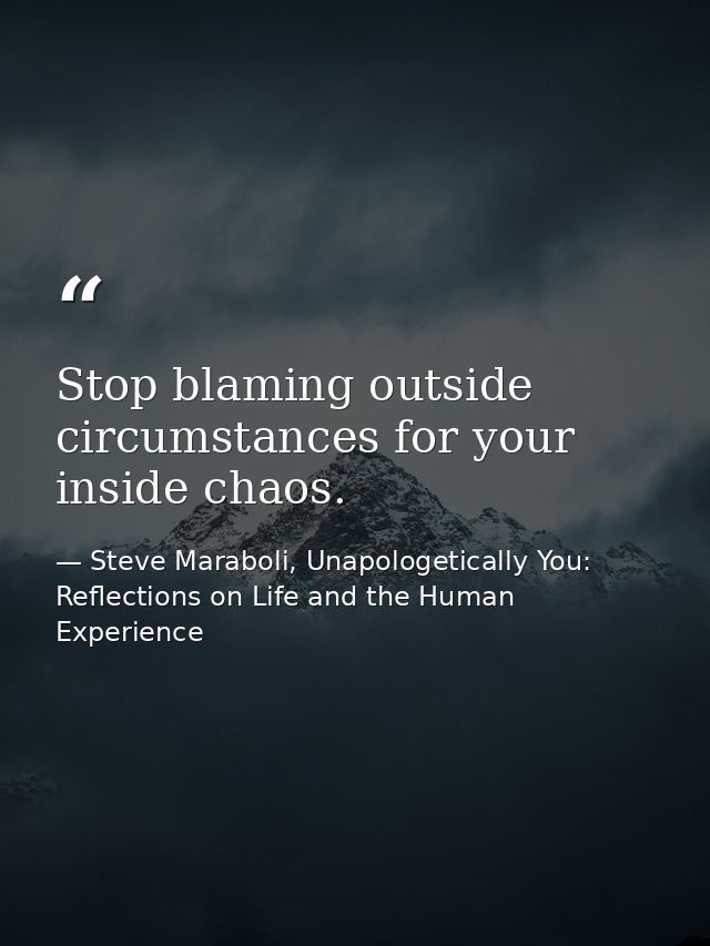 Stop blaming outside circumstances for your inside chaos. — Steve Maraboli, Unapologetically You: Reflections on Life and the Human Experience