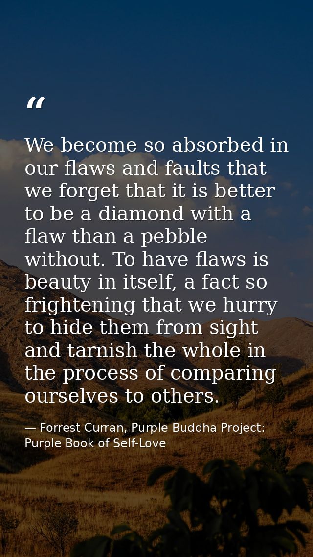 We become so absorbed in our flaws and faults that we forget that it is better to be a diamond with a flaw than a pebble — Forrest Curran, Purple Buddha Project: Purple Book of Self-Love