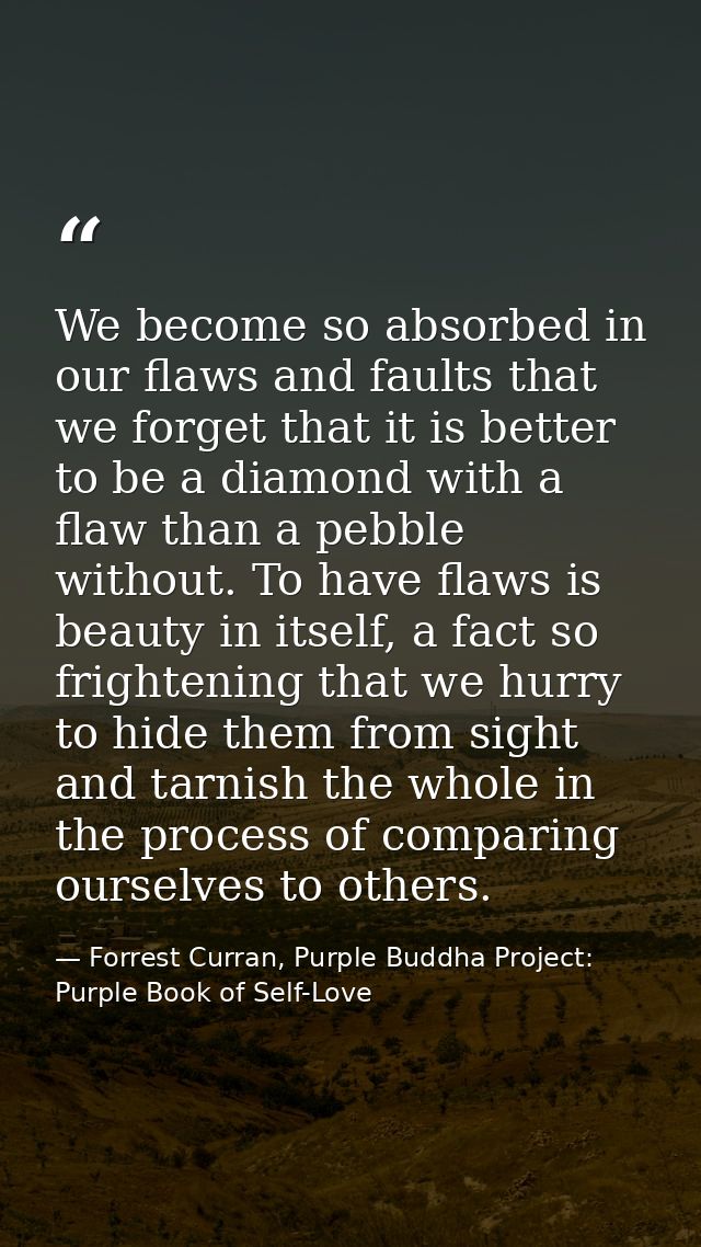 We become so absorbed in our flaws and faults that we forget that it is better to be a diamond with a flaw than a pebble — Forrest Curran, Purple Buddha Project: Purple Book of Self-Love