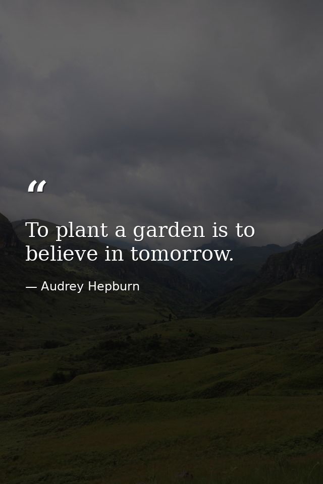 To plant a garden is to believe in tomorrow. — Audrey Hepburn