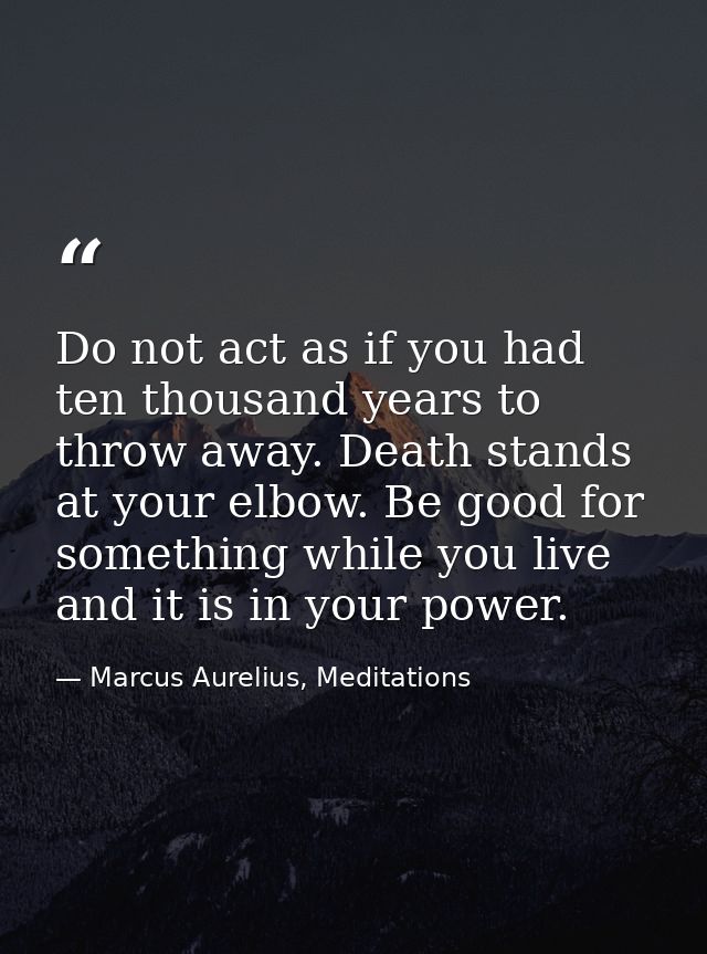 Do not act as if you had ten thousand years to throw away. Death stands at your elbow. Be good for something while you l — Marcus Aurelius, Meditations