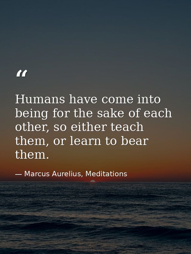 Humans have come into being for the sake of each other, so either teach them, or learn to bear them. — Marcus Aurelius, Meditations