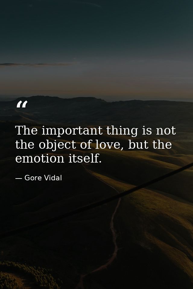 The important thing is not the object of love, but the emotion itself. — Gore Vidal
