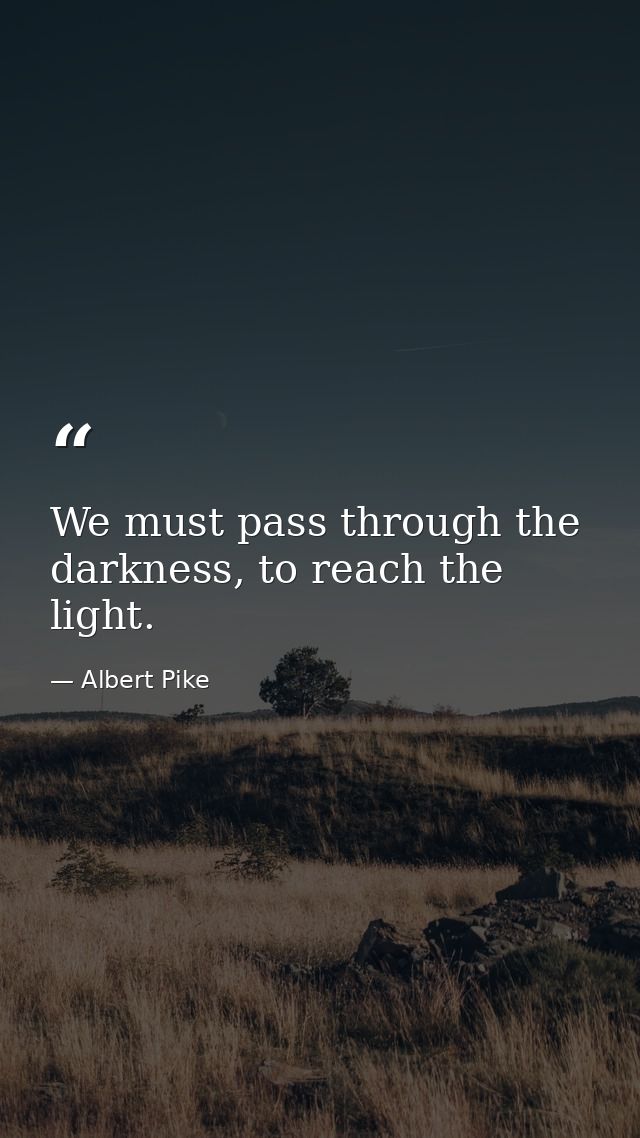 We must pass through the darkness, to reach the light. — Albert Pike