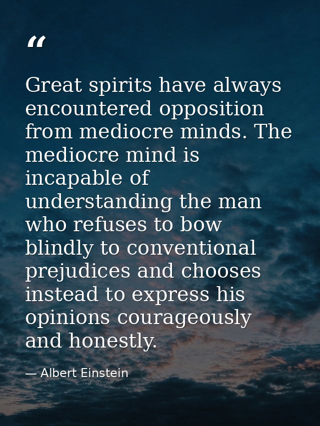 Great spirits have always encountered opposition from mediocre minds. The mediocre mind is incapable of understanding th — Albert Einstein