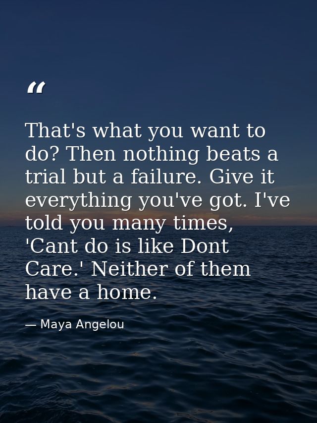 That's what you want to do? Then nothing beats a trial but a failure. Give it everything you've got. I've told you many  — Maya Angelou