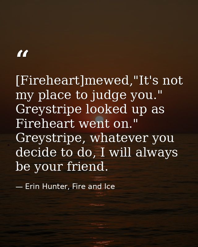 [Fireheart]mewed,"It's not my place to judge you." Greystripe looked up as Fireheart went on." Greystripe, whatever you  — Erin Hunter, Fire and Ice