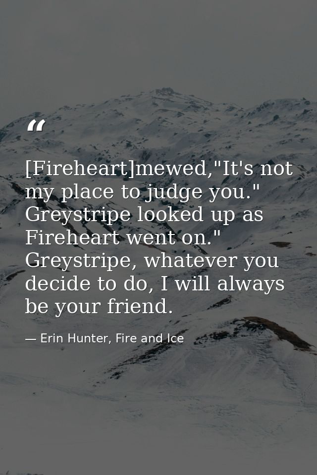 [Fireheart]mewed,"It's not my place to judge you." Greystripe looked up as Fireheart went on." Greystripe, whatever you  — Erin Hunter, Fire and Ice