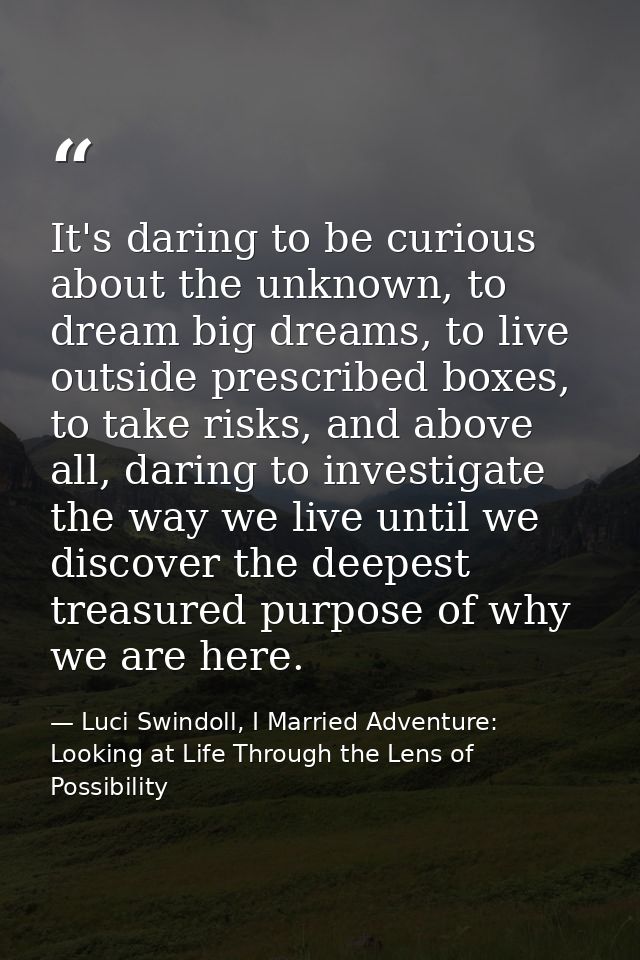 It's daring to be curious about the unknown, to dream big dreams, to live outside prescribed boxes, to take risks, and a — Luci Swindoll, I Married Adventure: Looking at Life Through the Lens of Possibility