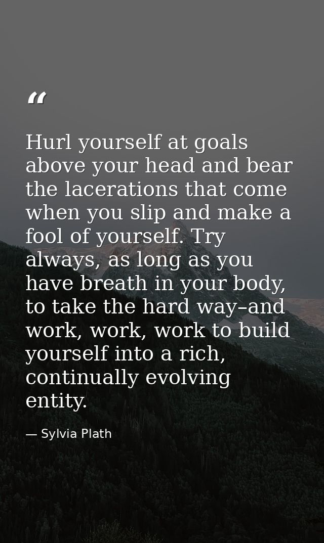 Hurl yourself at goals above your head and bear the lacerations that come when you slip and make a fool of yourself. Try — Sylvia Plath