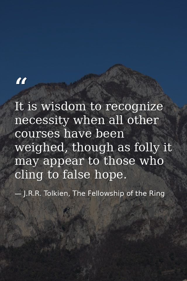 It is wisdom to recognize necessity when all other courses have been weighed, though as folly it may appear to those who — J.R.R. Tolkien, The Fellowship of the Ring