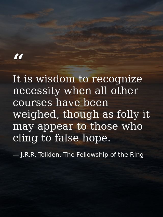 It is wisdom to recognize necessity when all other courses have been weighed, though as folly it may appear to those who — J.R.R. Tolkien, The Fellowship of the Ring
