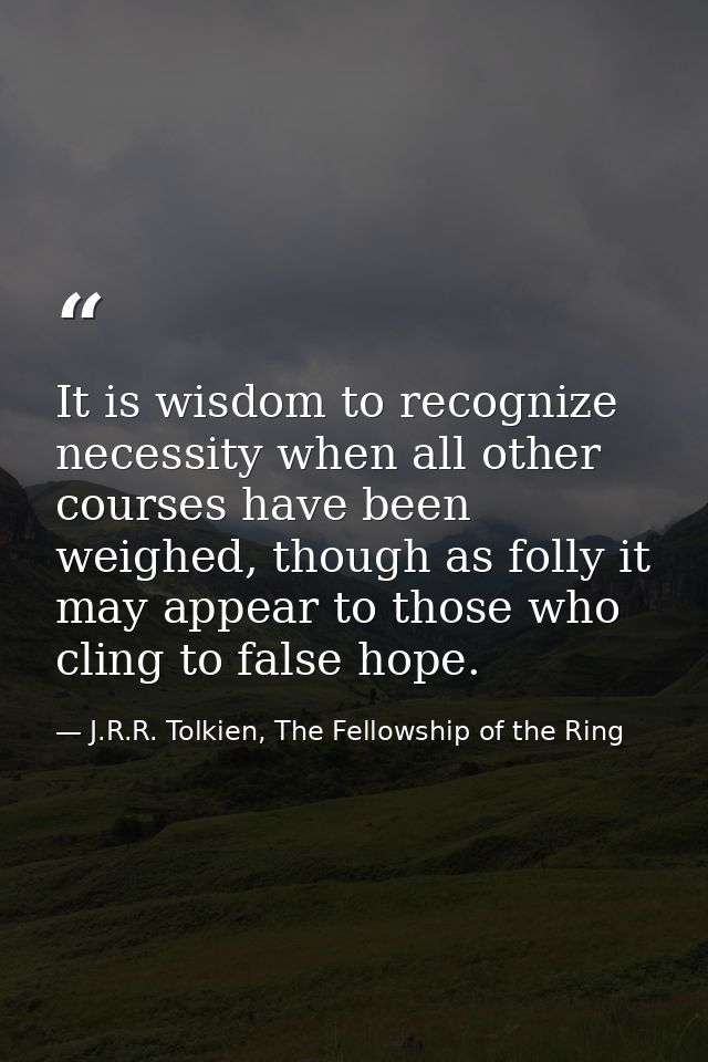 It is wisdom to recognize necessity when all other courses have been weighed, though as folly it may appear to those who — J.R.R. Tolkien, The Fellowship of the Ring