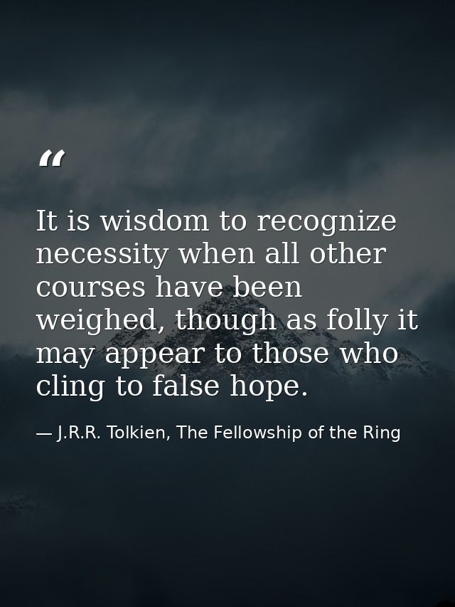 It is wisdom to recognize necessity when all other courses have been weighed, though as folly it may appear to those who — J.R.R. Tolkien, The Fellowship of the Ring