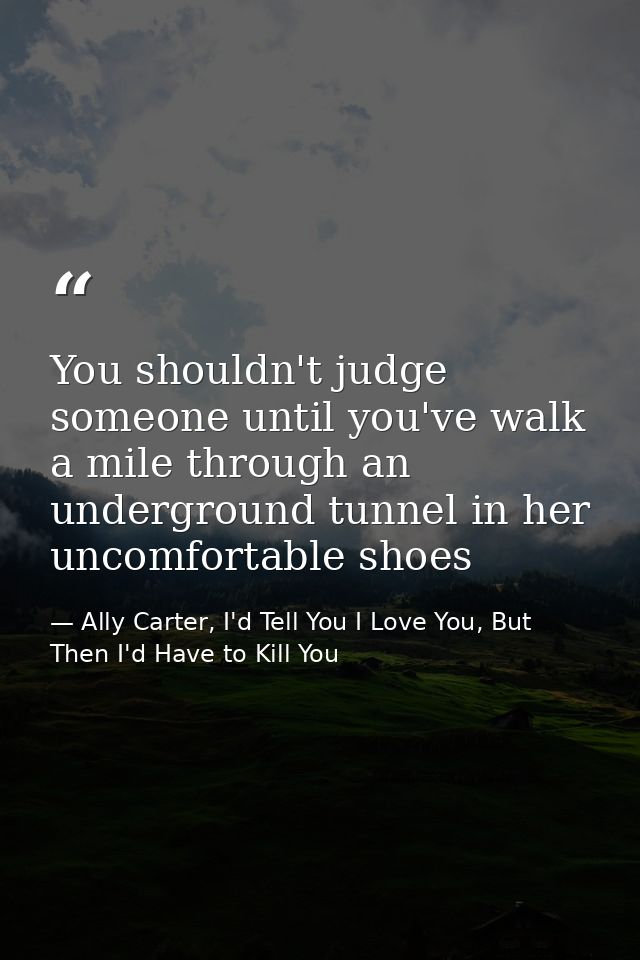 You shouldn't judge someone until you've walk a mile through an underground tunnel in her uncomfortable shoes — Ally Carter, I'd Tell You I Love You, But Then I'd Have to Kill You