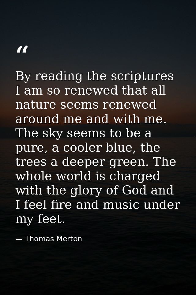 By reading the scriptures I am so renewed that all nature seems renewed around me and with me. The sky seems to be a pur — Thomas Merton