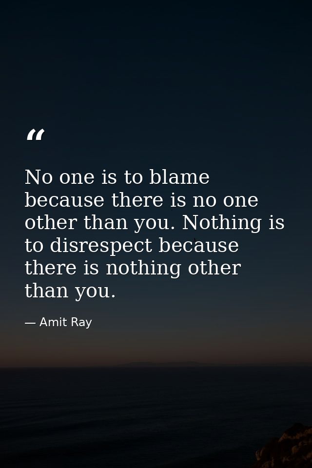 No one is to blame because there is no one other than you. Nothing is to disrespect because there is nothing other than  — Amit Ray