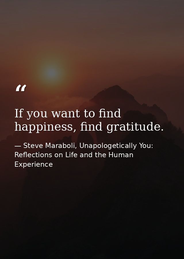 If you want to find happiness, find gratitude. — Steve Maraboli, Unapologetically You: Reflections on Life and the Human Experience