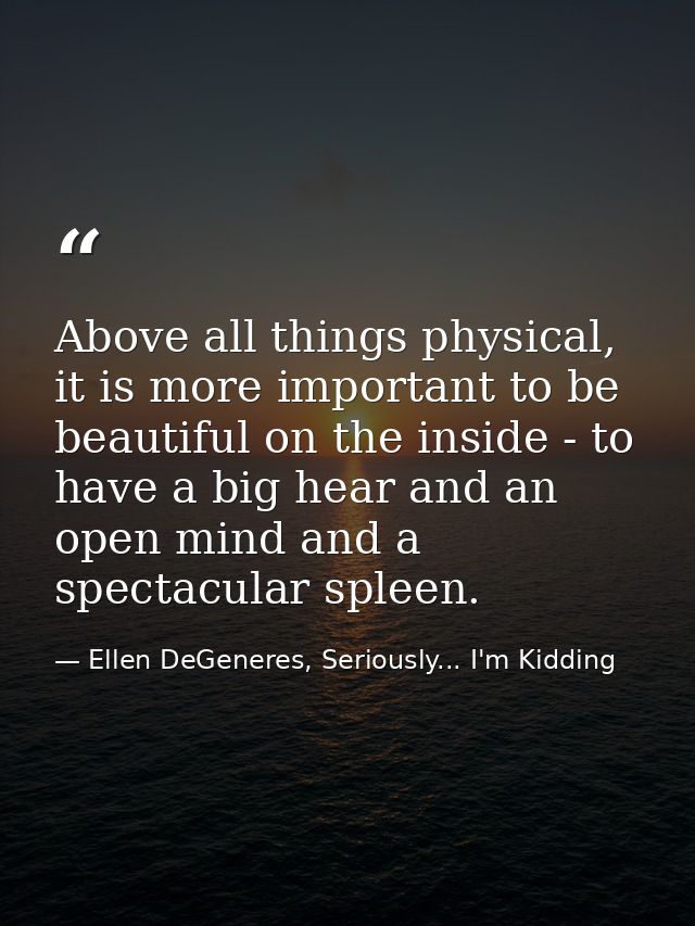 Above all things physical, it is more important to be beautiful on the inside - to have a big hear and an open mind and  — Ellen DeGeneres, Seriously... I'm Kidding