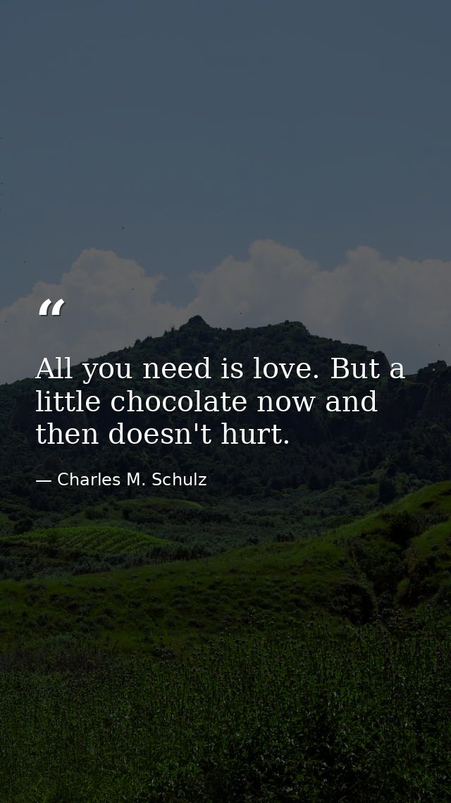 All you need is love. But a little chocolate now and then doesn't hurt. — Charles M. Schulz