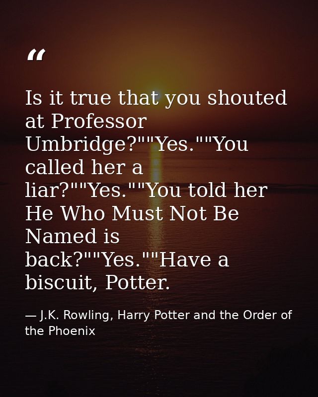 Is it true that you shouted at Professor Umbridge?""Yes.""You called her a liar?""Yes.""You told her He Who Must Not Be  — J.K. Rowling, Harry Potter and the Order of the Phoenix