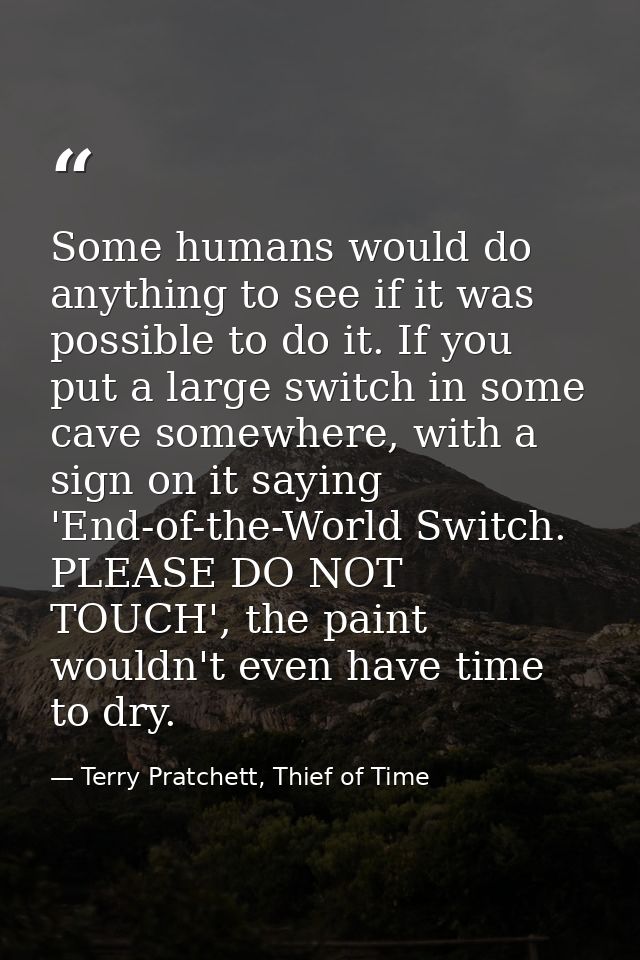Some humans would do anything to see if it was possible to do it. If you put a large switch in some cave somewhere, with — Terry Pratchett, Thief of Time