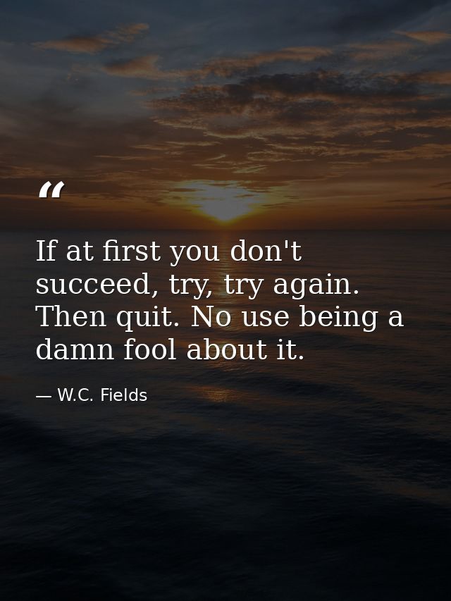 If at first you don't succeed, try, try again. Then quit. No use being a damn fool about it. — W.C. Fields