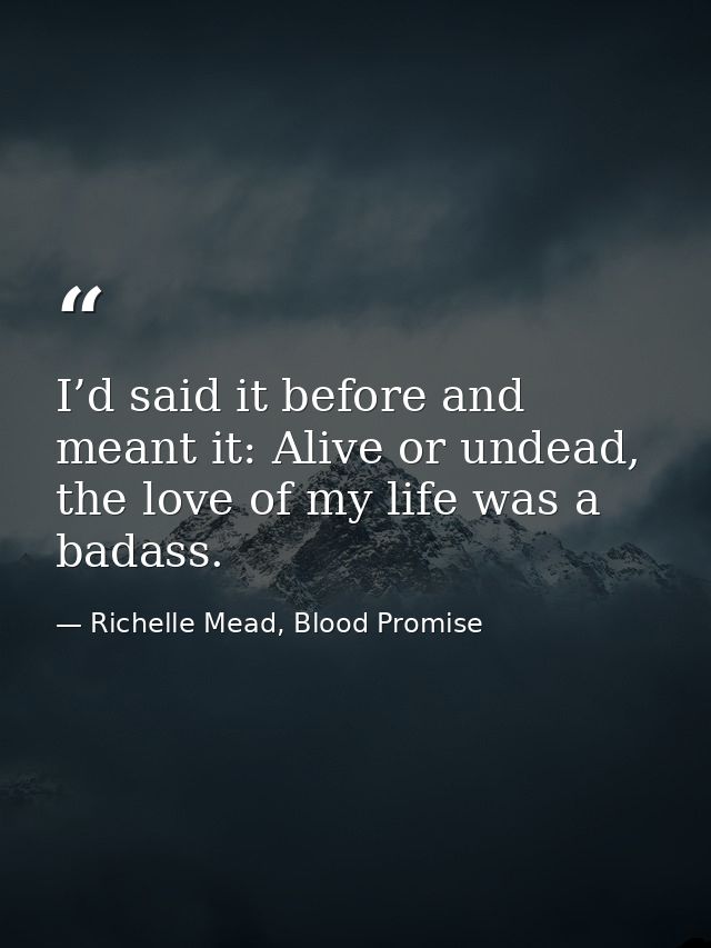 I’d said it before and meant it: Alive or undead, the love of my life was a badass. — Richelle Mead, Blood Promise