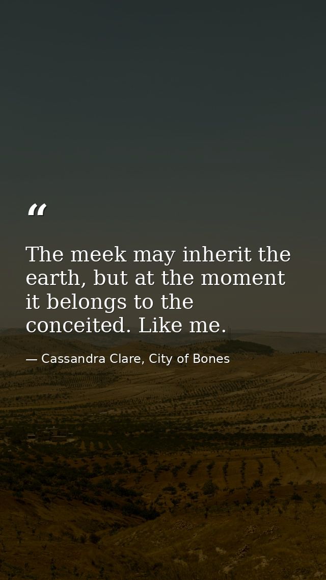 The meek may inherit the earth, but at the moment it belongs to the conceited. Like me. — Cassandra Clare, City of Bones