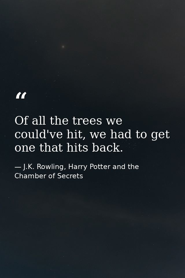 Of all the trees we could've hit, we had to get one that hits back. — J.K. Rowling, Harry Potter and the Chamber of Secrets
