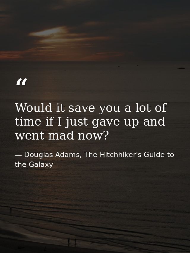 Would it save you a lot of time if I just gave up and went mad now? — Douglas Adams, The Hitchhiker's Guide to the Galaxy
