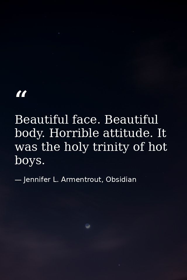 Beautiful face. Beautiful body. Horrible attitude. It was the holy trinity of hot boys. — Jennifer L. Armentrout, Obsidian
