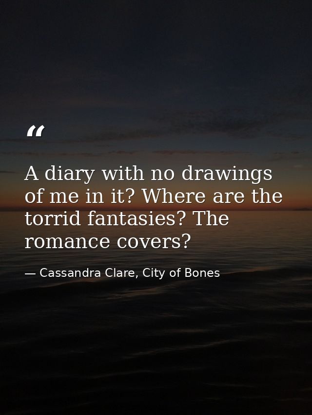 A diary with no drawings of me in it? Where are the torrid fantasies? The romance covers? — Cassandra Clare, City of Bones