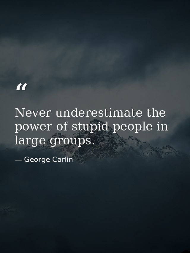 Never underestimate the power of stupid people in large groups. — George Carlin