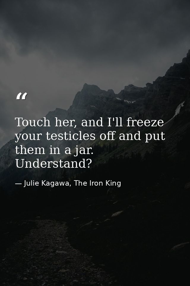Touch her, and I'll freeze your testicles off and put them in a jar. Understand? — Julie Kagawa, The Iron King