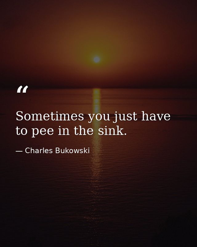 Sometimes you just have to pee in the sink. — Charles Bukowski