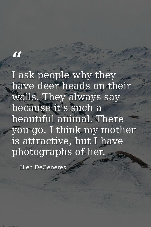 I ask people why they have deer heads on their walls. They always say because it's such a beautiful animal. There you go — Ellen DeGeneres