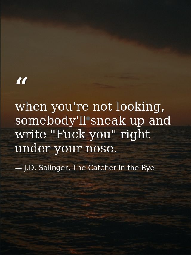 when you're not looking, somebody'll sneak up and write "Fuck you" right under your nose. — J.D. Salinger, The Catcher in the Rye