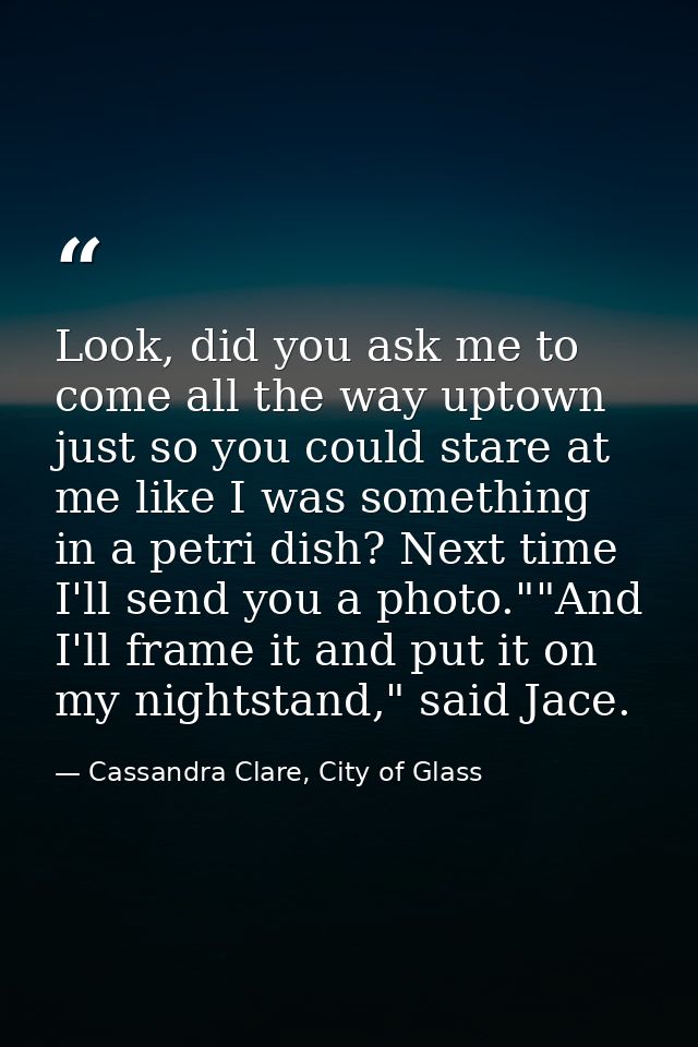 Look, did you ask me to come all the way uptown just so you could stare at me like I was something in a petri dish? Next — Cassandra Clare, City of Glass
