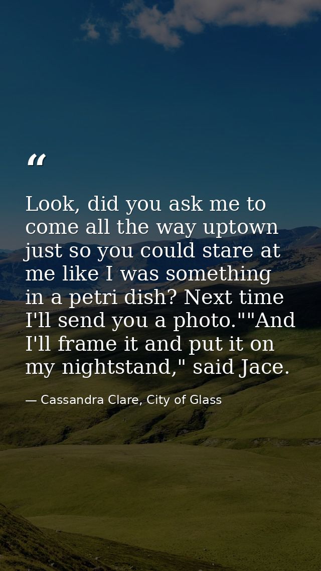 Look, did you ask me to come all the way uptown just so you could stare at me like I was something in a petri dish? Next — Cassandra Clare, City of Glass