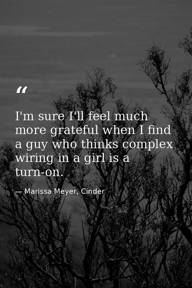 I'm sure I'll feel much more grateful when I find a guy who thinks complex wiring in a girl is a turn-on. — Marissa Meyer, Cinder