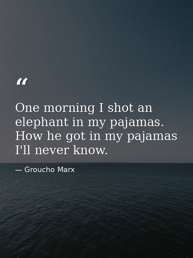 One morning I shot an elephant in my pajamas. How he got in my pajamas I'll never know. — Groucho Marx