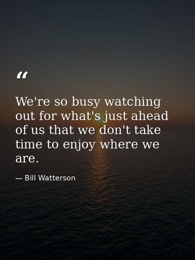 We're so busy watching out for what's just ahead of us that we don't take time to enjoy where we are. — Bill Watterson