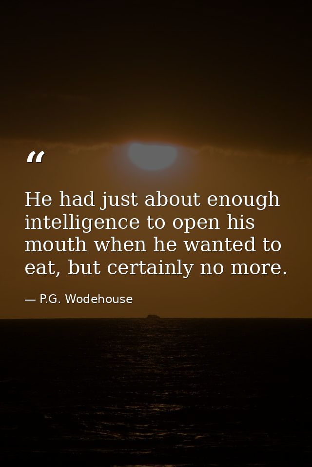 He had just about enough intelligence to open his mouth when he wanted to eat, but certainly no more. — P.G. Wodehouse