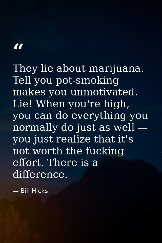 They lie about marijuana. Tell you pot-smoking makes you unmotivated. Lie! When you're high, you can do everything you n — Bill Hicks