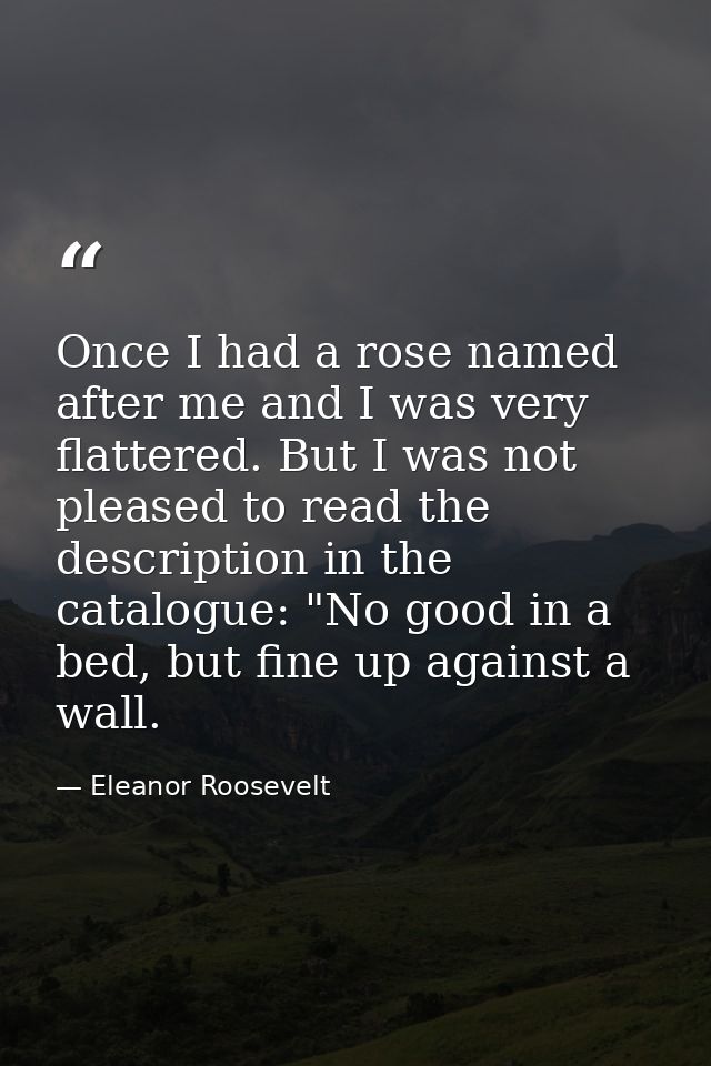 Once I had a rose named after me and I was very flattered. But I was not pleased to read the description in the catalogu — Eleanor Roosevelt